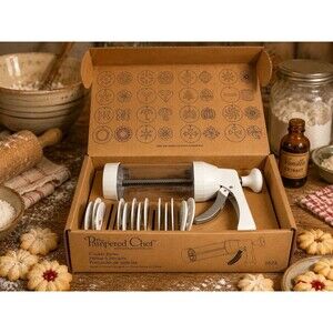 Pampered Chef Cookie Press #1525 w/ 13 Discs In Box Missing 3 Discs Baking
